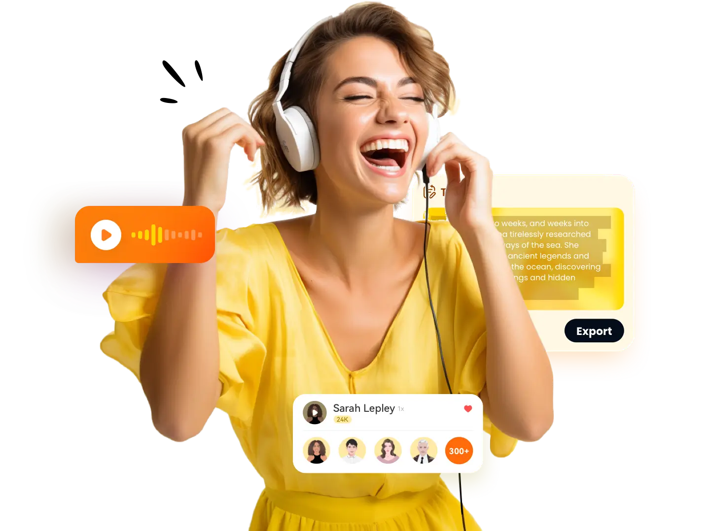 Happy young woman listening music in headphones